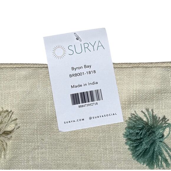 SURYA Pillow Cover 18" x 18" Byron Bay‎ Cotton Tassles Pompoms Cream Multi-Color - Picture 3 of 4